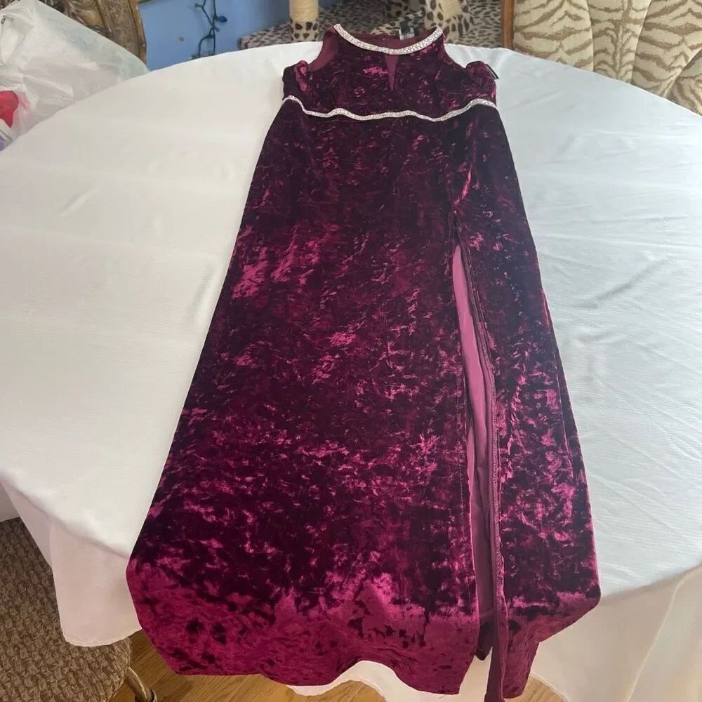 NWT R&M Richards Burgundy Velvet Embellished Dress Plus Size 14 New